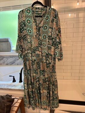 Green and Teal Patchwork Floral Maxi Dress- From Greece